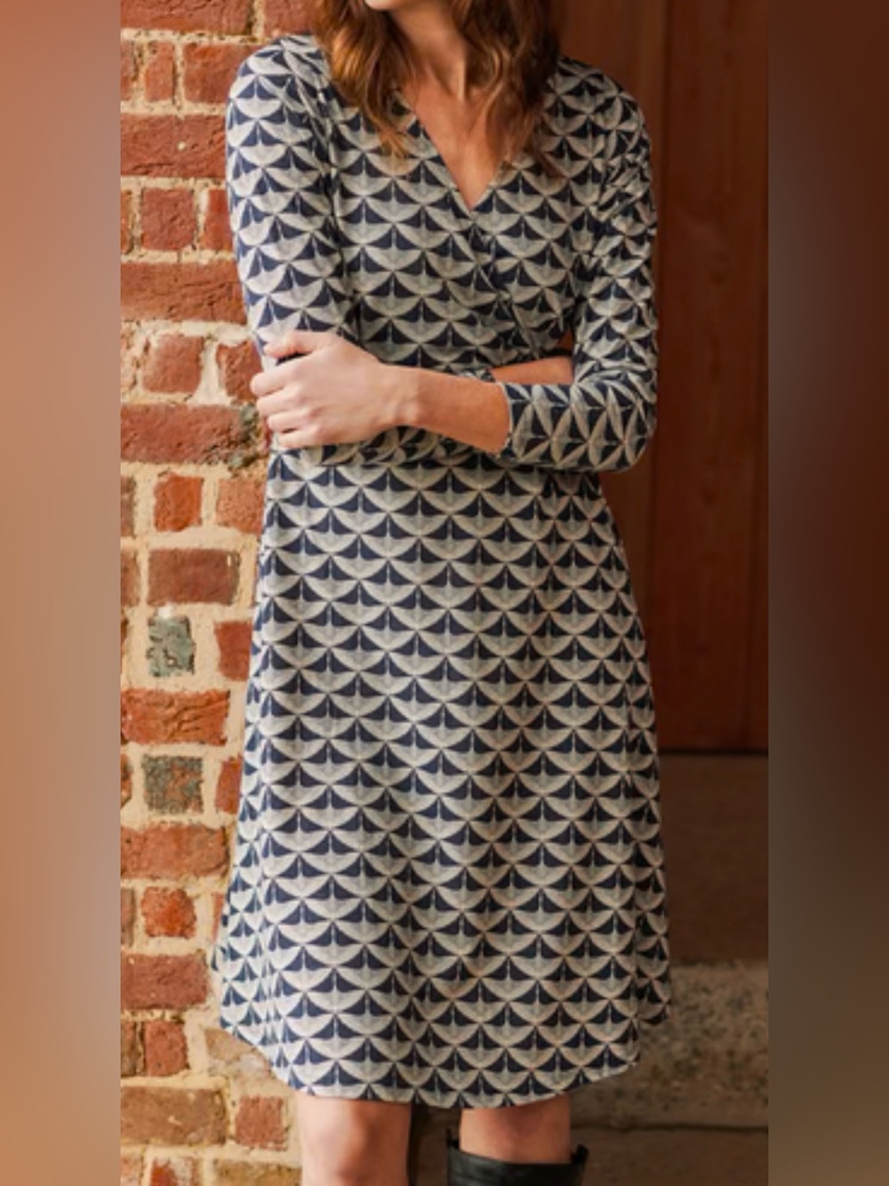 Synergy Organic Cotton Faux Wrap Peacock Dress size Medium